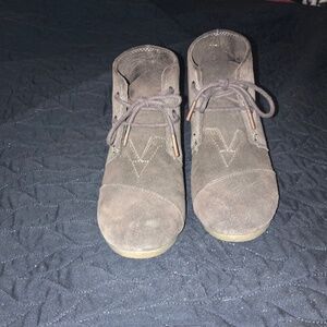 TOMS brown wedge booties